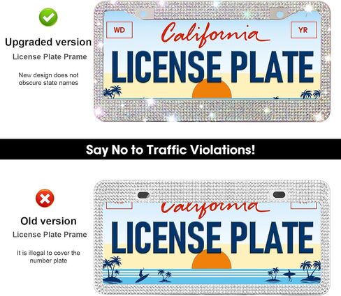 2 Pack Bling License Plate Frames, Sparkly Rhinestone Diamond Car License Plate Frame for Women (Colorful) in Saudi Arabia