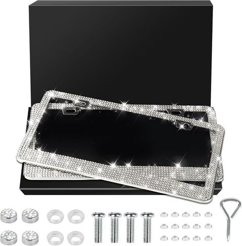 2 Pack Bling License Plate Frames, Sparkly Rhinestone Diamond Car License Plate Frame for Women (Colorful) in Saudi Arabia