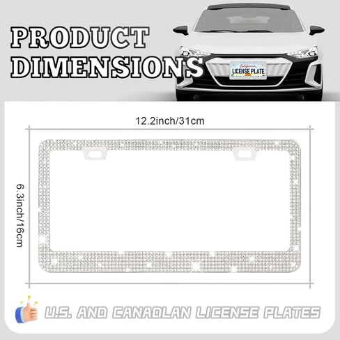 2 Pack Bling License Plate Frames, Sparkly Rhinestone Diamond Car License Plate Frame for Women (Colorful) in Saudi Arabia
