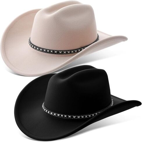 2 Pcs Western Cowboy Hats for Women and Men Classic Wide Brim Felt Hats for Cowboys and Cowgirls Accessories in Saudi Arabia