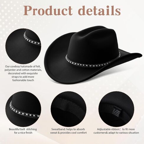 2 Pcs Western Cowboy Hats for Women and Men Classic Wide Brim Felt Hats for Cowboys and Cowgirls Accessories in Saudi Arabia