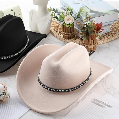 2 Pcs Western Cowboy Hats for Women and Men Classic Wide Brim Felt Hats for Cowboys and Cowgirls Accessories in Saudi Arabia