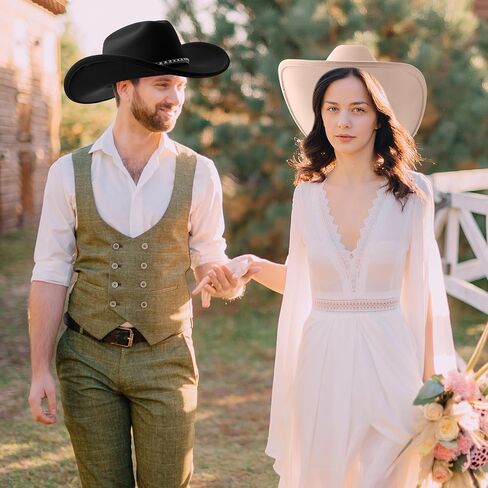2 Pcs Western Cowboy Hats for Women and Men Classic Wide Brim Felt Hats for Cowboys and Cowgirls Accessories in Saudi Arabia