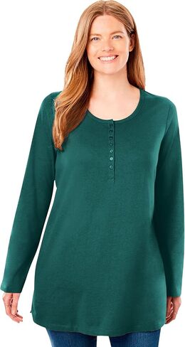 Woman Within Plus Size Perfect Long-Sleeve Henley Tee in Saudi Arabia