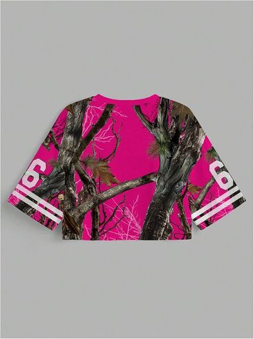 GORGLITTER Women's Y2k Camo Number Graphic Oversized Cropped Tops Football Jersey Shirts Streetwear in Saudi Arabia