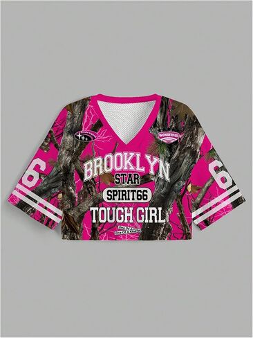 GORGLITTER Women's Y2k Camo Number Graphic Oversized Cropped Tops Football Jersey Shirts Streetwear in Saudi Arabia