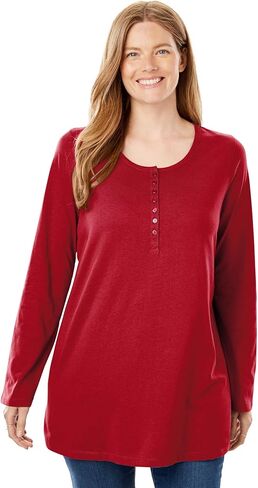 Woman Within Plus Size Perfect Long-Sleeve Henley Tee in Saudi Arabia
