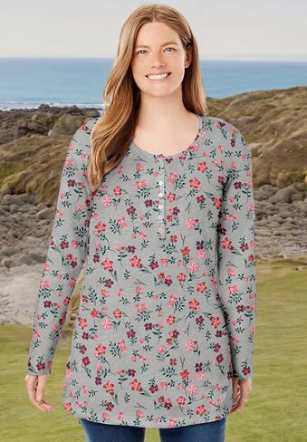 Woman Within Plus Size Perfect Long-Sleeve Henley Tee in Saudi Arabia