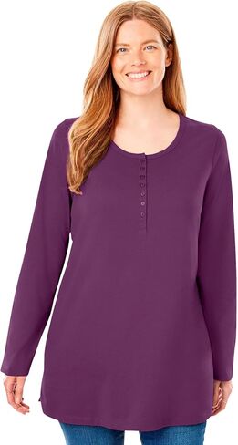 Woman Within Plus Size Perfect Long-Sleeve Henley Tee in Saudi Arabia