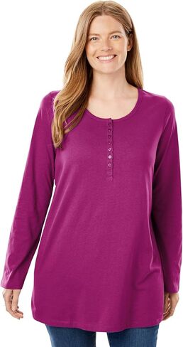 Woman Within Plus Size Perfect Long-Sleeve Henley Tee in Saudi Arabia