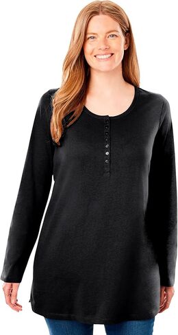 Woman Within Plus Size Perfect Long-Sleeve Henley Tee in Saudi Arabia