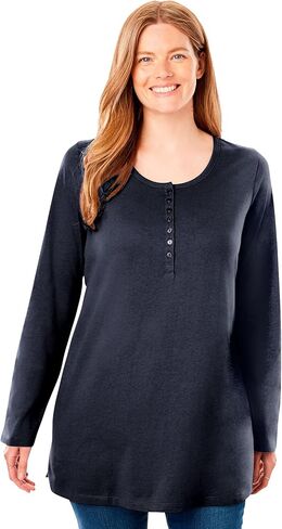 Woman Within Plus Size Perfect Long-Sleeve Henley Tee in Saudi Arabia