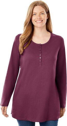 Woman Within Plus Size Perfect Long-Sleeve Henley Tee in Saudi Arabia