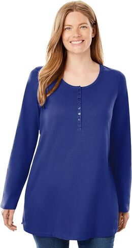 Woman Within Plus Size Perfect Long-Sleeve Henley Tee in Saudi Arabia