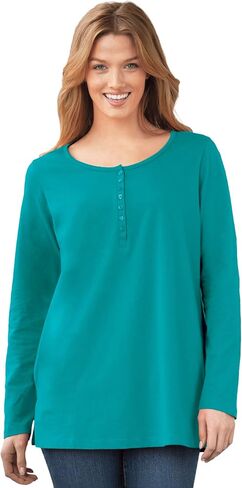 Woman Within Plus Size Perfect Long-Sleeve Henley Tee in Saudi Arabia