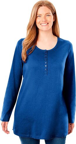 Woman Within Plus Size Perfect Long-Sleeve Henley Tee in Saudi Arabia