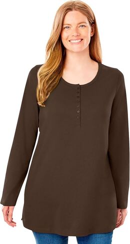 Woman Within Plus Size Perfect Long-Sleeve Henley Tee in Saudi Arabia