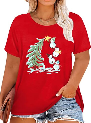 Plus Size Christmas Shirt Women: Snowman Graphic Shirts Merry Christmas Tshirt Xmas Gift Tops in Saudi Arabia
