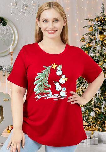 Plus Size Christmas Shirt Women: Snowman Graphic Shirts Merry Christmas Tshirt Xmas Gift Tops in Saudi Arabia