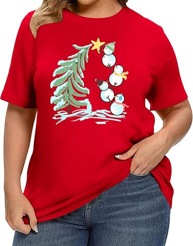 Plus Size Christmas Shirt Women: Snowman Graphic Shirts Merry Christmas Tshirt Xmas Gift Tops in Saudi Arabia