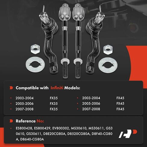 A-Premium Set of 4, Front Inner Outer Tie Rod End Kit, Compatible with Infiniti FX35 2003-2008, FX45 2003-2008 in Saudi Arabia