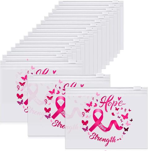 Oudain 60 Pcs Breast Cancer Awareness Makeup Bags Pink Ribbon Cosmetic Pouches Breast Cancer Survivor Gifts for Women Girls Multi Purpose Zipper Pouch Cosmetic Bags(Pink,Fresh Style) in Saudi Arabia