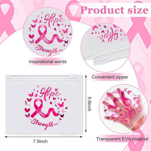 Oudain 60 Pcs Breast Cancer Awareness Makeup Bags Pink Ribbon Cosmetic Pouches Breast Cancer Survivor Gifts for Women Girls Multi Purpose Zipper Pouch Cosmetic Bags(Pink,Fresh Style) in Saudi Arabia