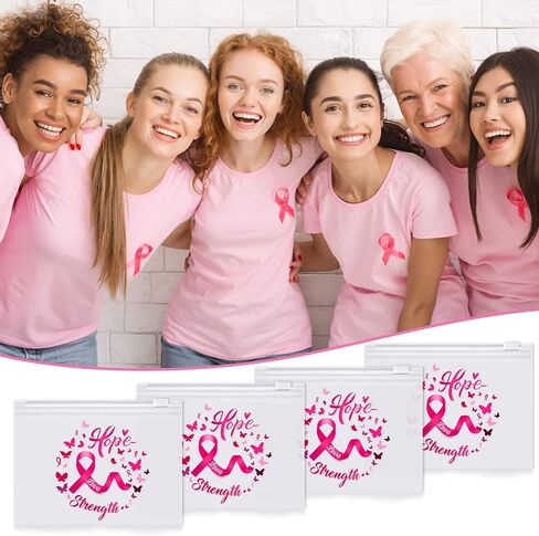 Oudain 60 Pcs Breast Cancer Awareness Makeup Bags Pink Ribbon Cosmetic Pouches Breast Cancer Survivor Gifts for Women Girls Multi Purpose Zipper Pouch Cosmetic Bags(Pink,Fresh Style) in Saudi Arabia
