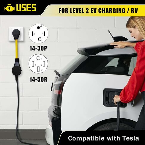 NEMA 10-30P to 14-50R EV Charger Adapter, 220V Dryer Plug Adapter 3 Prong to 4 Prong 30 Amp to 50 Amp, Compatible with Tesla, Female with Grip Handle in Saudi Arabia