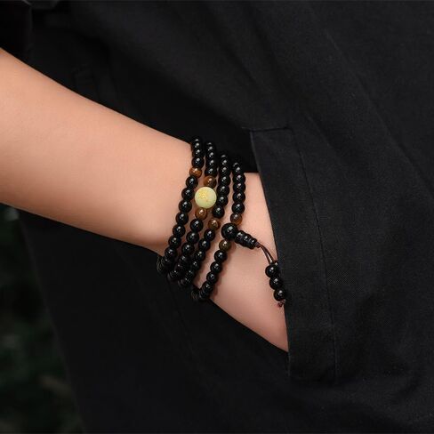 Natural Obsidian Luminous Dragon Tiger Eye Stone Bracelet Beads Buddhist Rosary Elastic Adjustable Necklace Jewelry Gift in Saudi Arabia