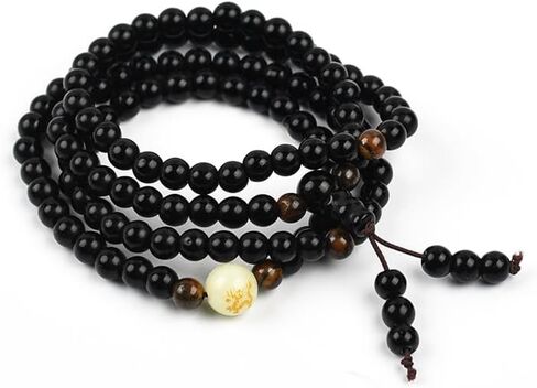 Natural Obsidian Luminous Dragon Tiger Eye Stone Bracelet Beads Buddhist Rosary Elastic Adjustable Necklace Jewelry Gift in Saudi Arabia