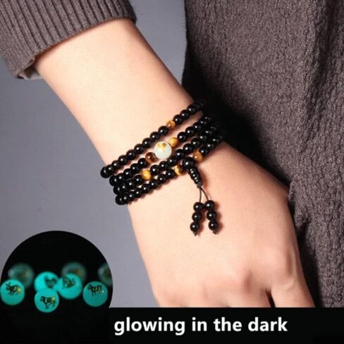 Natural Obsidian Luminous Dragon Tiger Eye Stone Bracelet Beads Buddhist Rosary Elastic Adjustable Necklace Jewelry Gift in Saudi Arabia