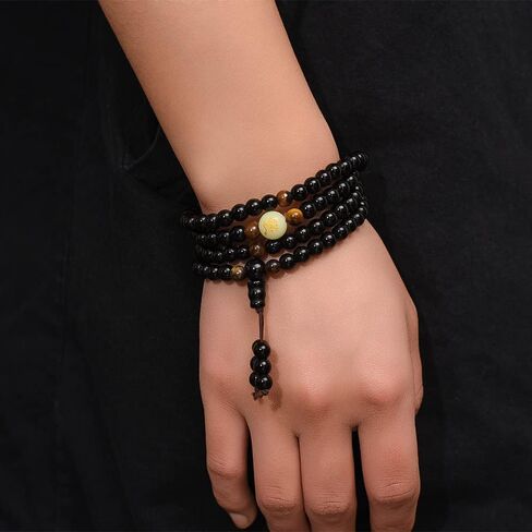 Natural Obsidian Luminous Dragon Tiger Eye Stone Bracelet Beads Buddhist Rosary Elastic Adjustable Necklace Jewelry Gift in Saudi Arabia