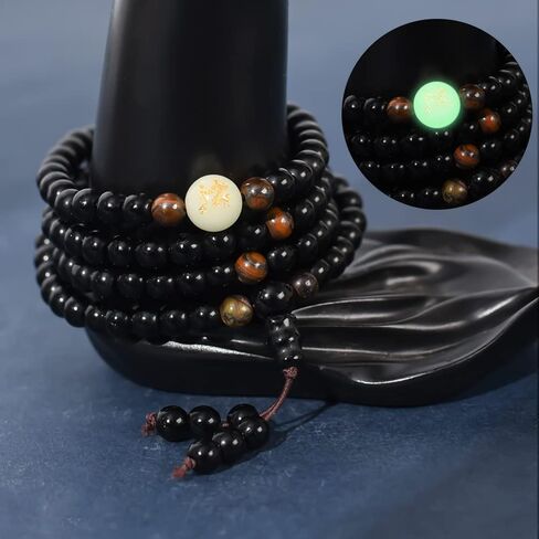 Natural Obsidian Luminous Dragon Tiger Eye Stone Bracelet Beads Buddhist Rosary Elastic Adjustable Necklace Jewelry Gift in Saudi Arabia
