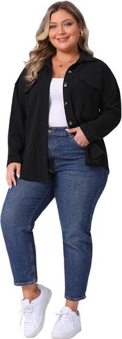 Agnes Orinda Plus Size Knit Shacket Jacket for Women Casual Long Sleeve Lapel Button Down Shirts Dressy Blouses Tops in Saudi Arabia