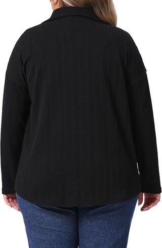 Agnes Orinda Plus Size Knit Shacket Jacket for Women Casual Long Sleeve Lapel Button Down Shirts Dressy Blouses Tops in Saudi Arabia