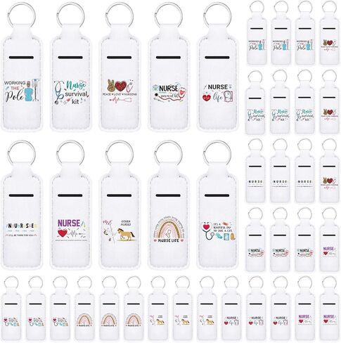 Ctosree 40 Pcs Lip Balm Holder Keychain for Nurse Week Gifts Inspirational RN CNA Women Lipstick Holder Keychain Portable Clip on Sleeve Pouch for Nursing Student Back to School Gifts, 10 Pattern in Saudi Arabia