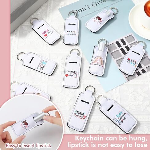 Ctosree 40 Pcs Lip Balm Holder Keychain for Nurse Week Gifts Inspirational RN CNA Women Lipstick Holder Keychain Portable Clip on Sleeve Pouch for Nursing Student Back to School Gifts, 10 Pattern in Saudi Arabia