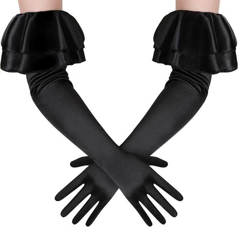 قفازات طويلة للنساء من BABEYOND - قفازات بأكمام منتفخة مكشكشة من الساتان القابل للتمدد زي أنيق لحفلات الزفاف وحفلات شاي الأوبرا in Kuwait