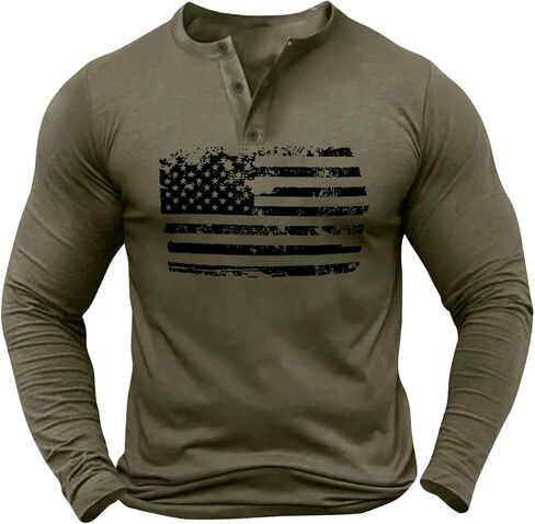 تي شيرت WDIRARA رجالي برسومات Henley برسوم العلم الأمريكي المتعثر وأكمام طويلة كاجوال أساسية in Saudi Arabia