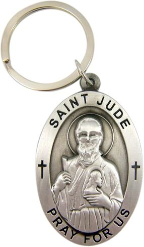 Pewter Patron Saint Jude Pray For Us Oval Pendant Key Chain, 2 1/4 Inch in Saudi Arabia