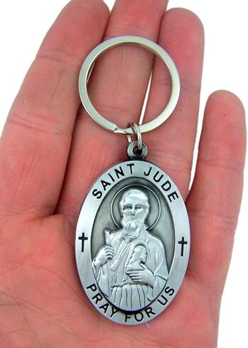 Pewter Patron Saint Jude Pray For Us Oval Pendant Key Chain, 2 1/4 Inch in Saudi Arabia