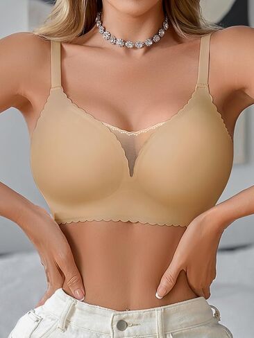 Women’s Seamless Bra, Lace Mesh Wave Edge, Adjustable Straps, Wireless Invisible Comfort Underwear in Saudi Arabia