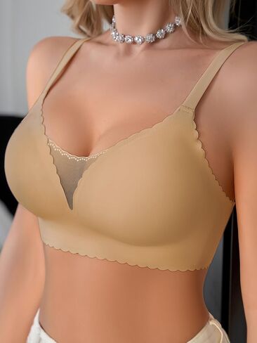 Women’s Seamless Bra, Lace Mesh Wave Edge, Adjustable Straps, Wireless Invisible Comfort Underwear in Saudi Arabia