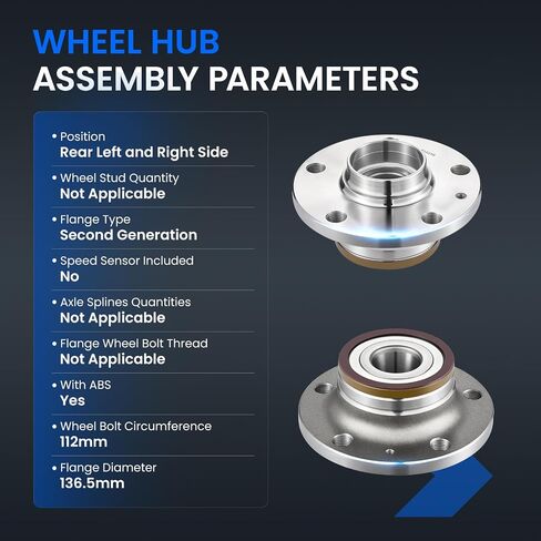 512319 Rear Wheel Bearing and Hub Assembly Compatible with Audi Q3 TT, Compatible with Volkswagen Arteon Beetle CC Eos Golf GTI Jetta Passat, 5-Lug with ABS 2PCS in Saudi Arabia