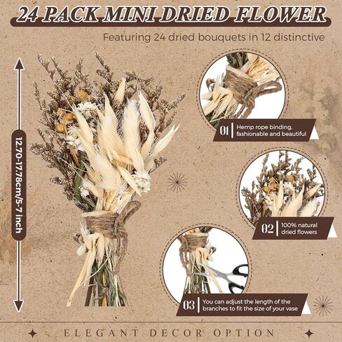 Layhit 24 Pcs Boho Dried Flower Bouquet Mini Wedding Handmade Dry Flowers Decor for Vase Crafts DIY Photo Boutonniere for Men Floral Plant for Bridesmaid Gift Birthday Decor (Gerbera Daisy) in Kuwait