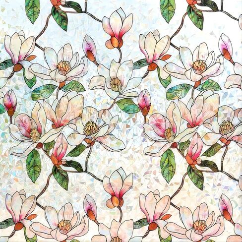 Window Privacy Film - Static Cling UV & Heat Blocking Stained-Glass Design for Sliding Glass Doors, Office & Bathroom Windows - No Glue Premium Vinyl Decal (Easy Install, 17.5"×78.7") in Kuwait