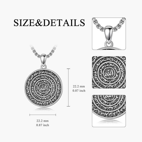 PELOVNY Allah Necklace for Men Women 925 Sterling Silver Islam Allah Pendant Chain Islamic Muslim Religious Jewelry Gifts in Saudi Arabia
