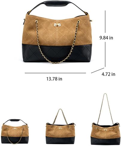 Genuine Leather Bucket Bag, Tote & Shoulder Handbag with Chain - Women's Large Suede Quilted Leather Bag for Commuting in Saudi Arabia