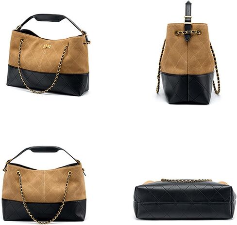 Genuine Leather Bucket Bag, Tote & Shoulder Handbag with Chain - Women's Large Suede Quilted Leather Bag for Commuting in Saudi Arabia